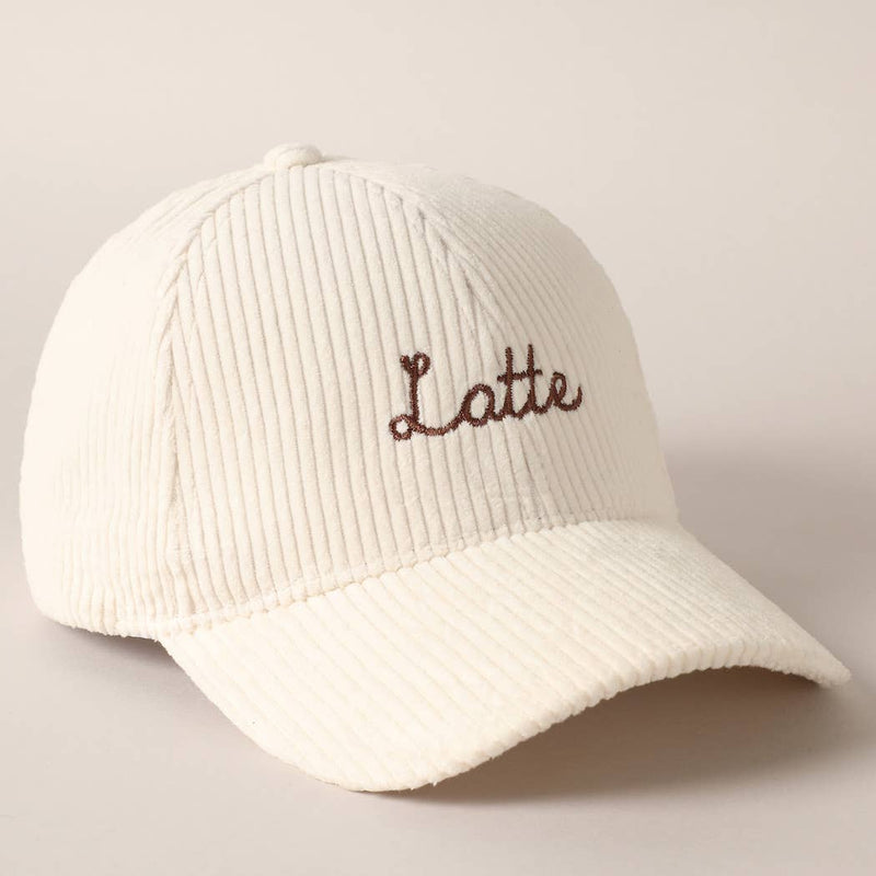 Latte Text Embroidery Corduroy Baseball Cap: Brown / ONE SIZE