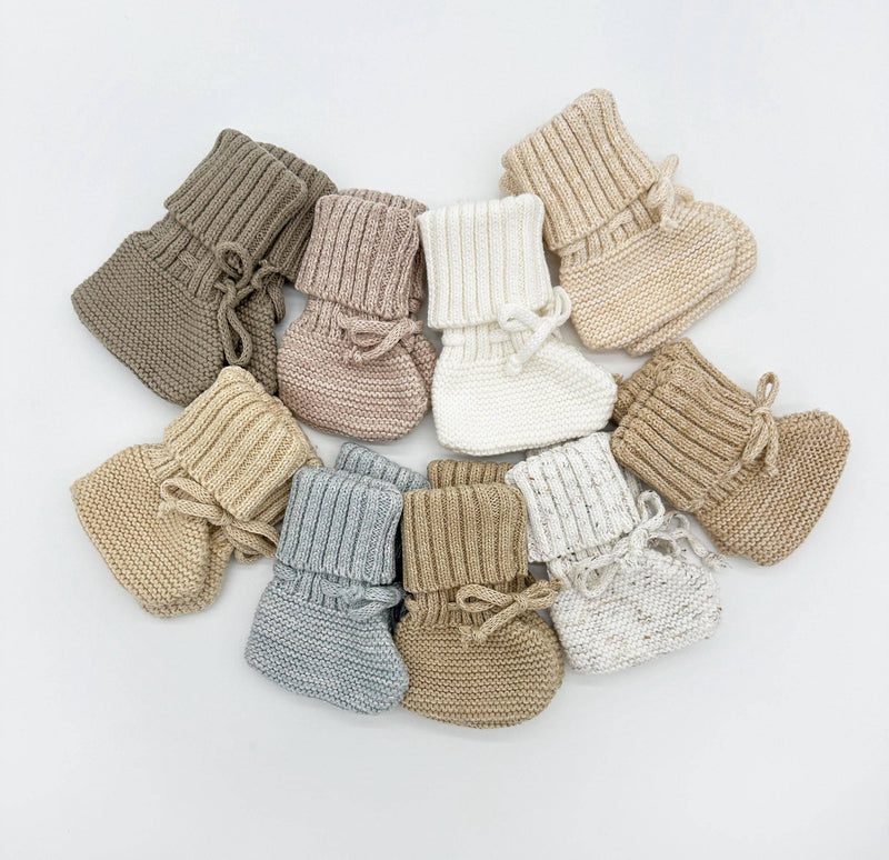 Garter Cotton Knitted Booties: Taupe / M| 6-18 months