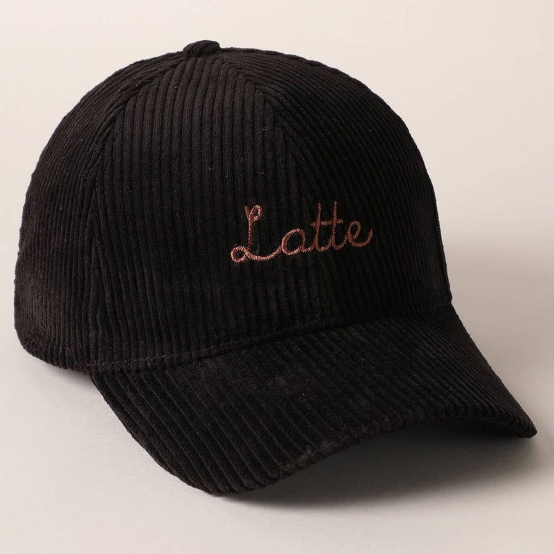 Latte Text Embroidery Corduroy Baseball Cap: Brown / ONE SIZE
