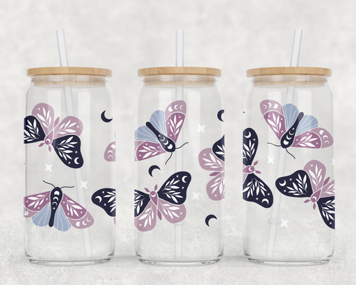 Celestial Butterflies Clear Can Glass with Lid + Straw - LOCAL FIXTURE
