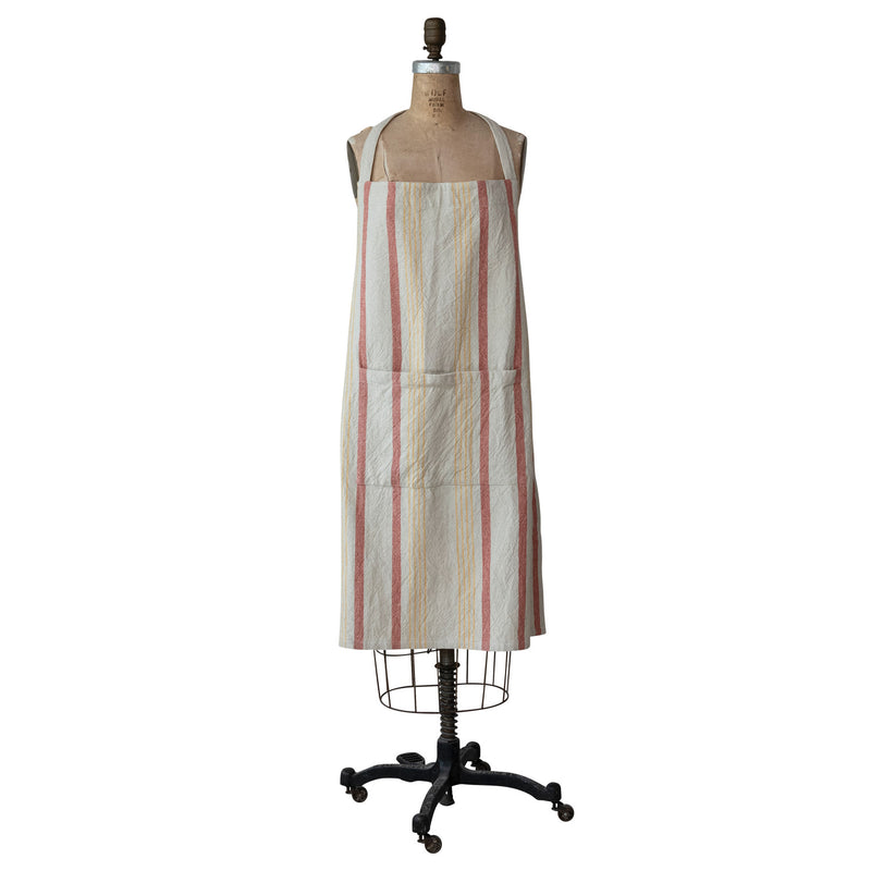 Woven Cotton Striped Apron with Pocket