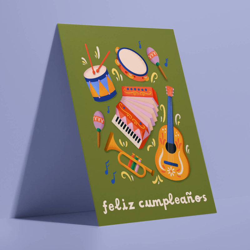 Mariachi Instruments- Spanish Birthday Greeting Card