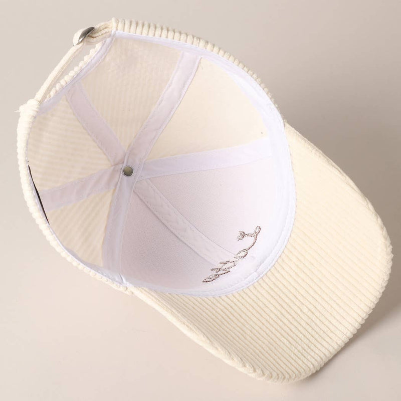 Latte Text Embroidery Corduroy Baseball Cap: Brown / ONE SIZE
