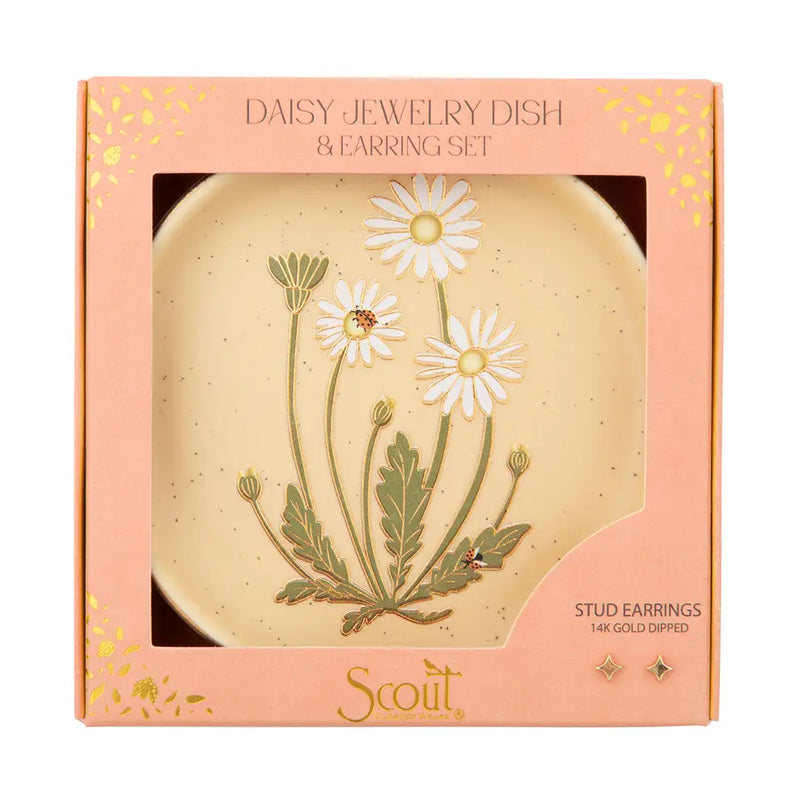 Jewelry Dish & Stud Earring Set - Daisy/Vanilla