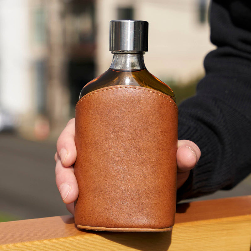 Admiral™ Vintage Style Parker LeatherWrapped Glass Flask