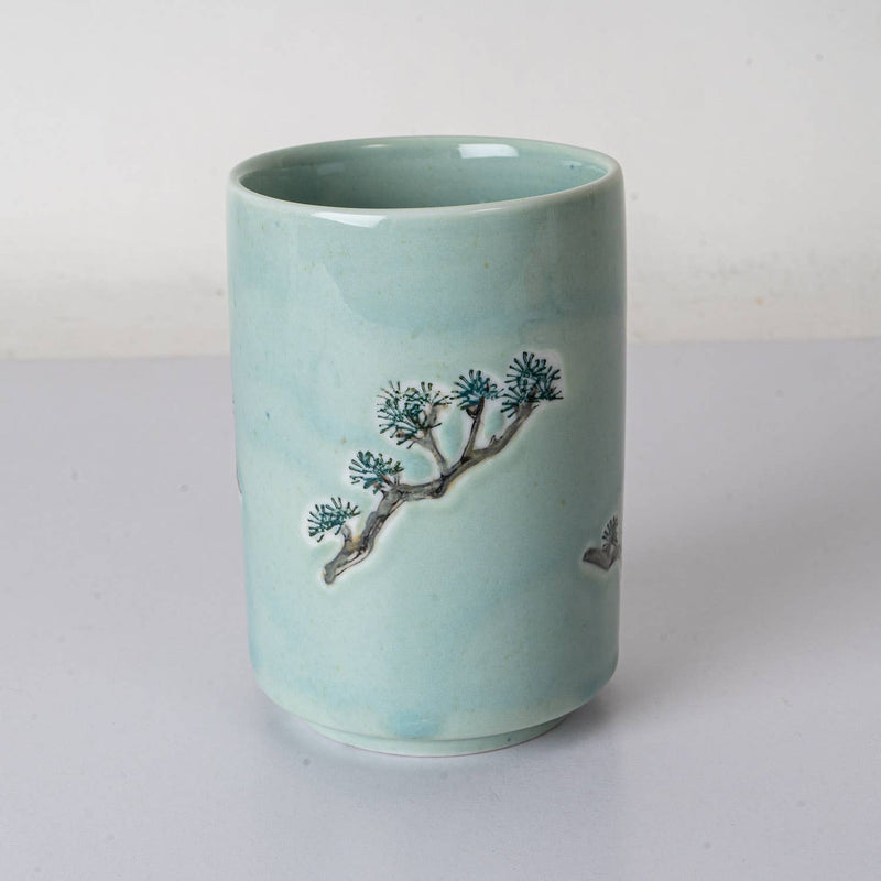 Japanese Crane Yunomi Style Tea Cup Reactive Glaze 10 fl oz
