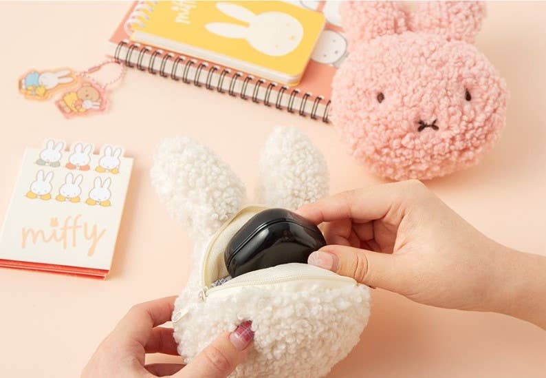 Miffy Fluffy 3D Face Multi Pouch Purse: Pink