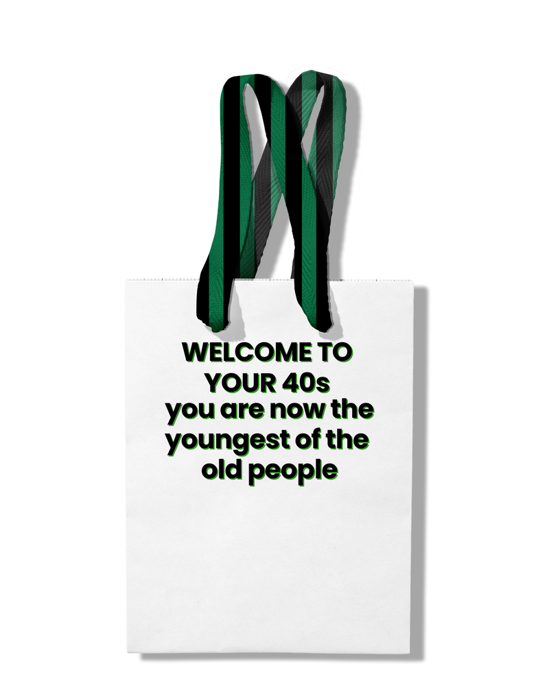 Funny Gift Bag | 40th Birthday funny bag | black + green