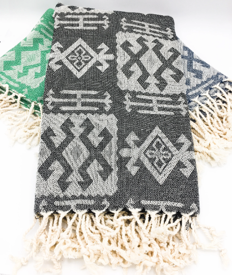 Mexican Blanket | Aztec Throw | Oversized Turkish Towel: Benetton Green