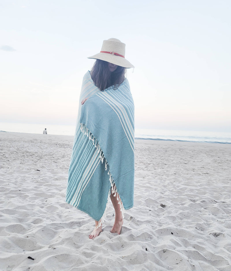 Tegula Turkish Towel | Sand Free Beach Towel |Jacquard Woven: Green
