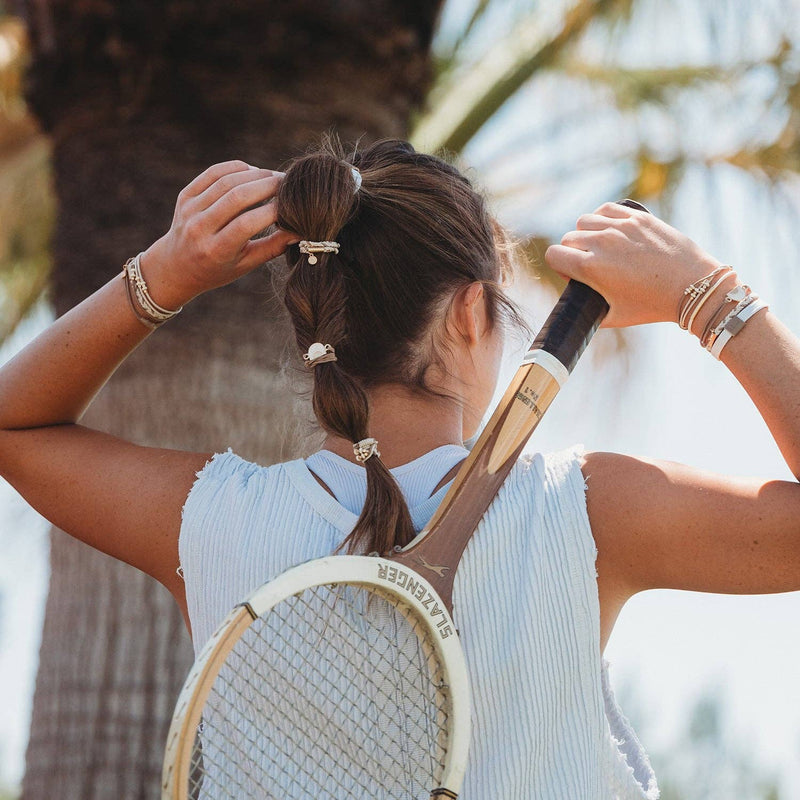 "Rise" Cream and Tan With Gold & Sun Accents Hair Tie Bracelets: Medium