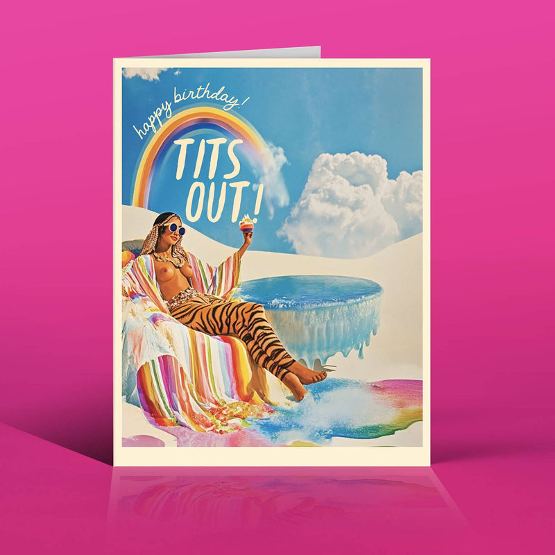 TIGER RAINBOW GIRL birthday fantasy card