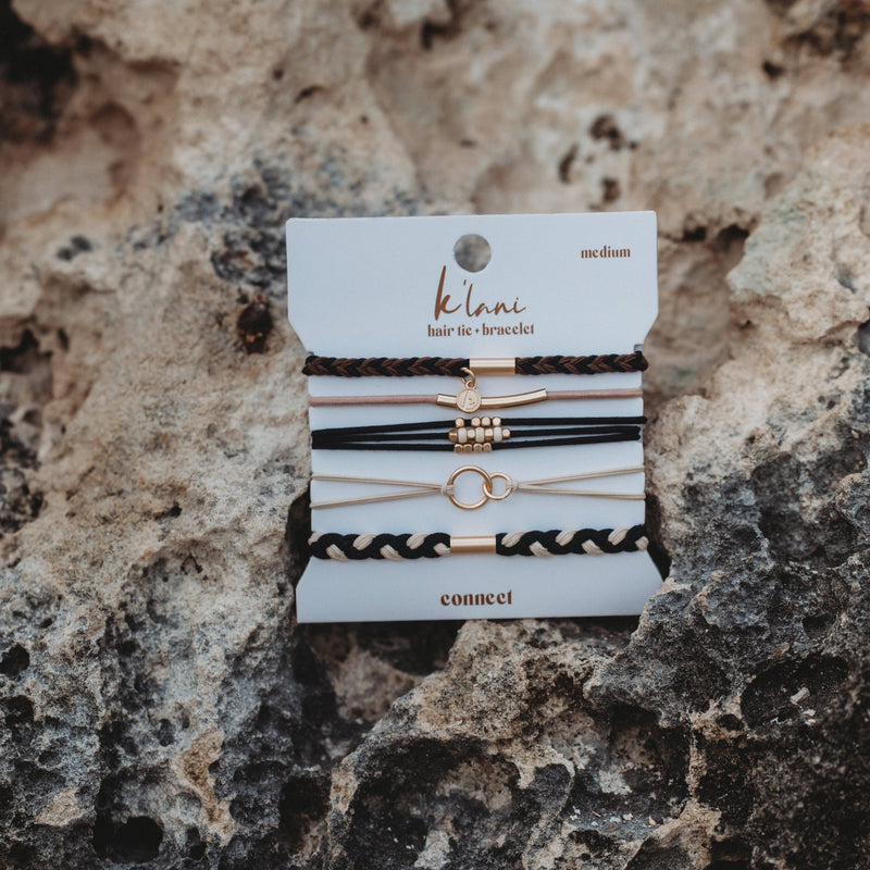 "Connect" Black & Cream with Gold Accent Hair Tie Bracelets: Medium