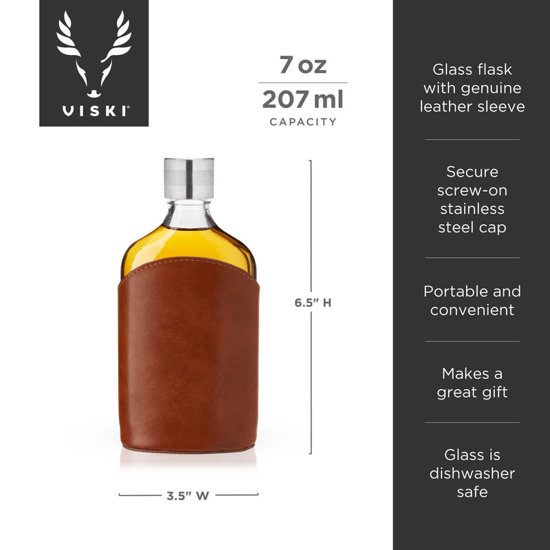 Admiral™ Vintage Style Parker LeatherWrapped Glass Flask