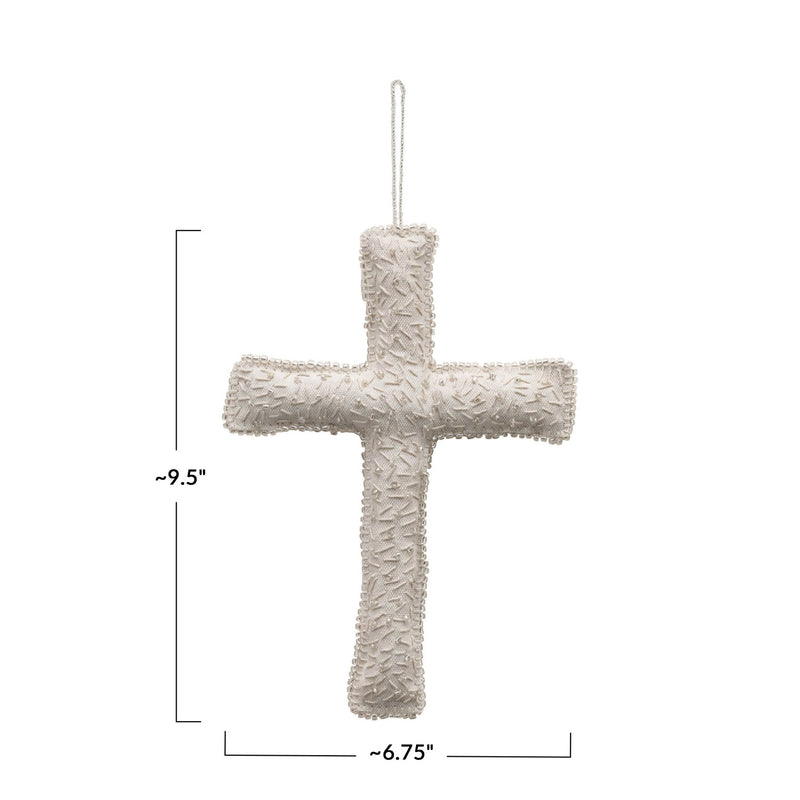 Handmade Recycled Fabric Cross with Glass Beads
