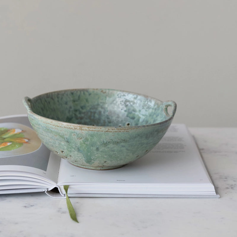 Stoneware Berry Bowl w/ Handles | Aqua