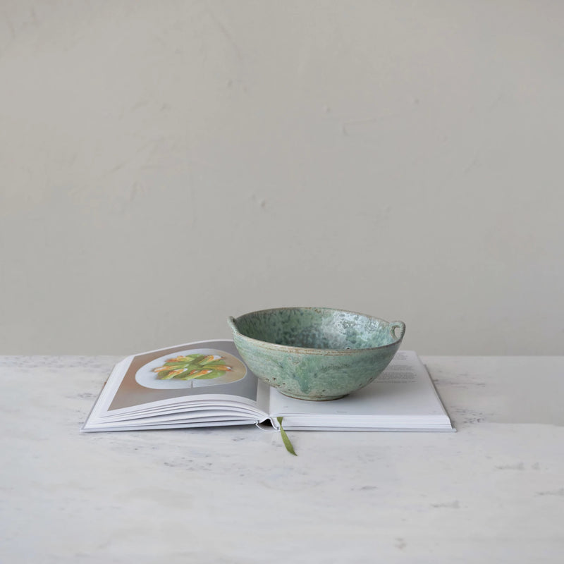 Stoneware Berry Bowl w/ Handles | Aqua