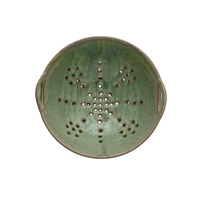 Stoneware Berry Bowl w/ Handles | Aqua