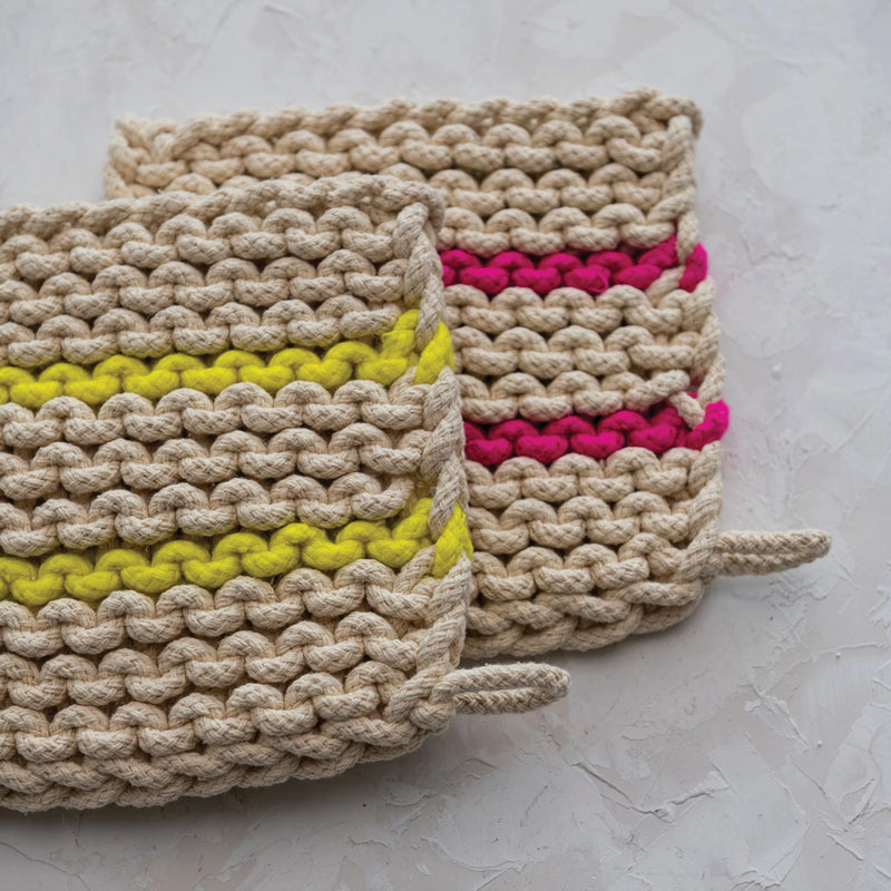 Cotton Crocheted Pot Holder | Neon Stripes