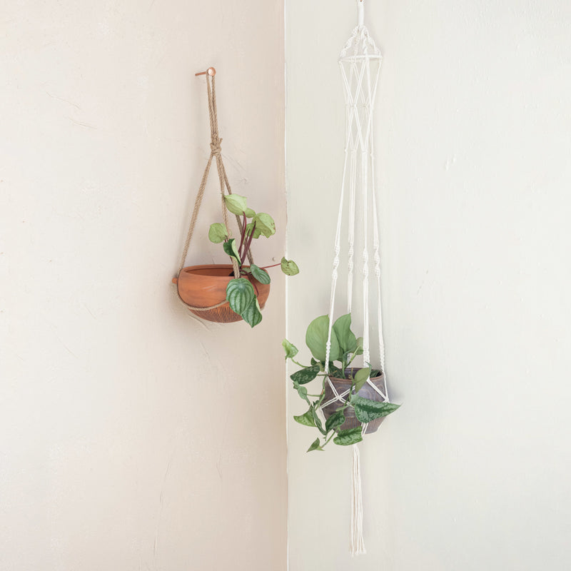 Cotton Macrame Plant Hanger w/ Wood Ring