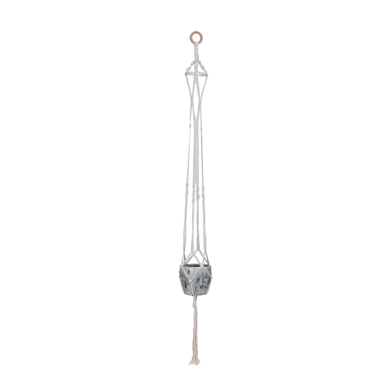 Cotton Macrame Plant Hanger w/ Wood Ring