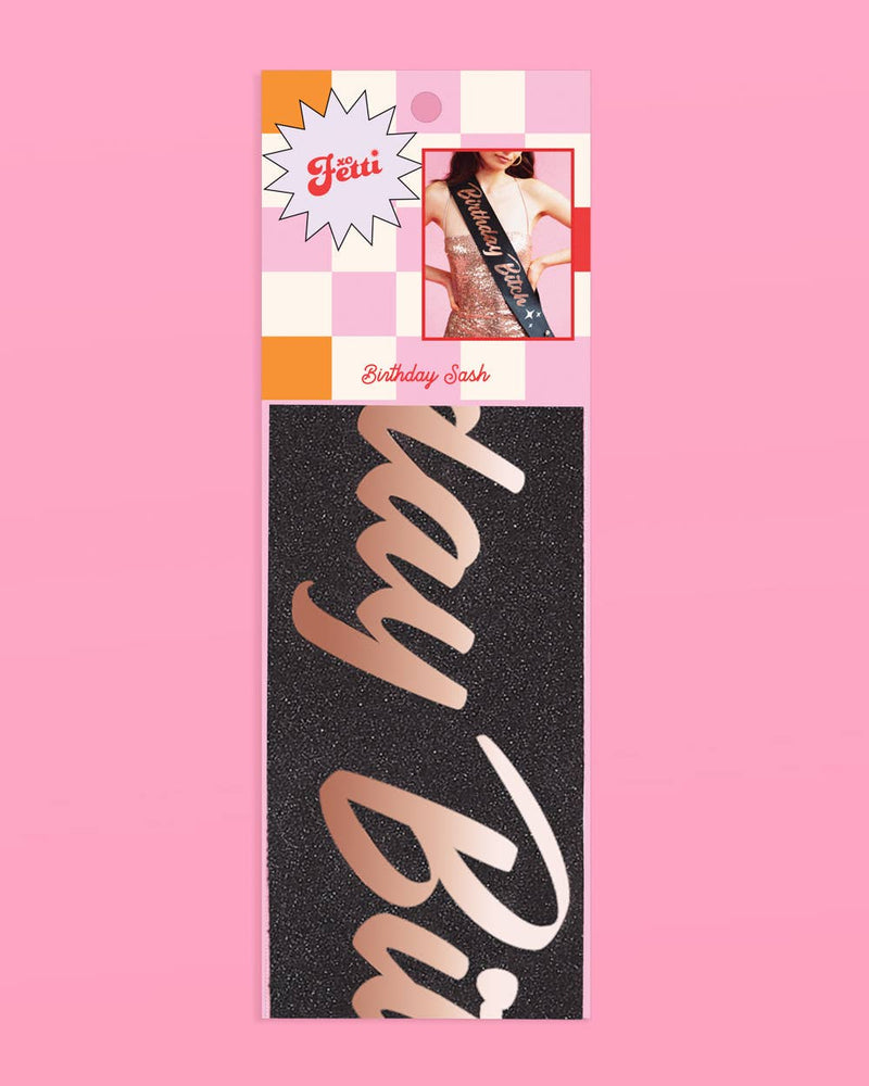 Birthday Party Black Glitter Sash, Rose Gold,Bday Gift
