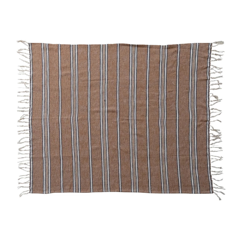 Cotton Blend Throw with Stripes & Fringe | Collected Notions