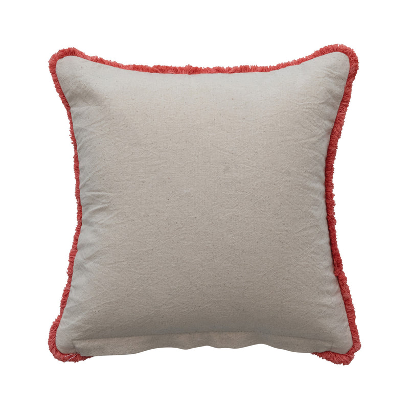 Cotton Slub Pillow with Flowers | Embroidery & Eyelash Fringe