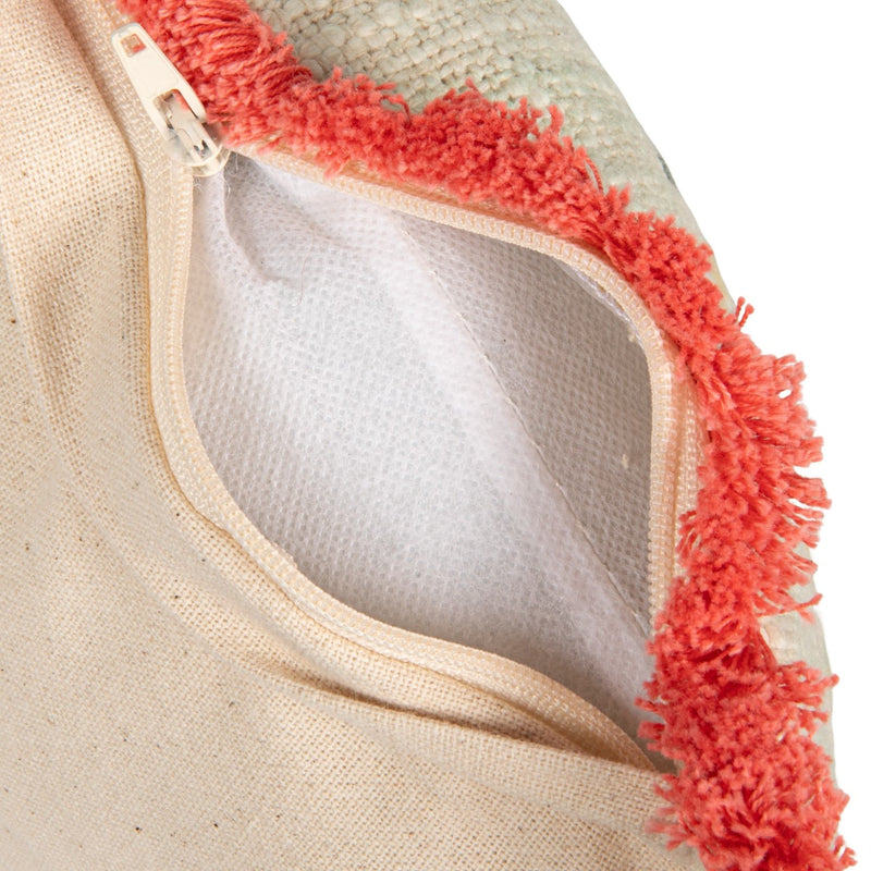 Cotton Slub Pillow with Flowers | Embroidery & Eyelash Fringe