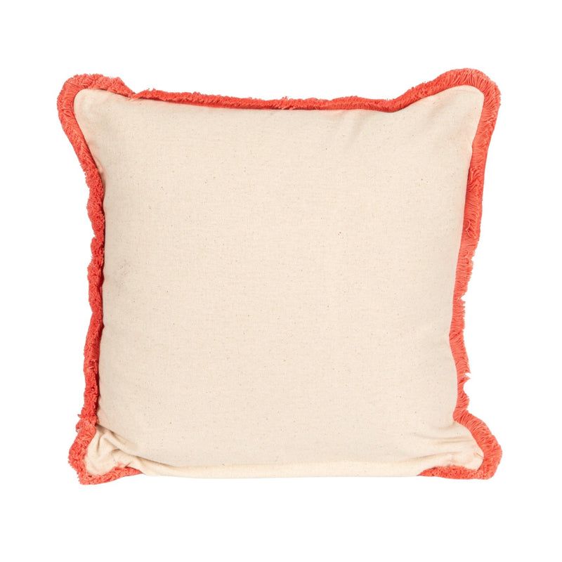 Cotton Slub Pillow with Flowers | Embroidery & Eyelash Fringe