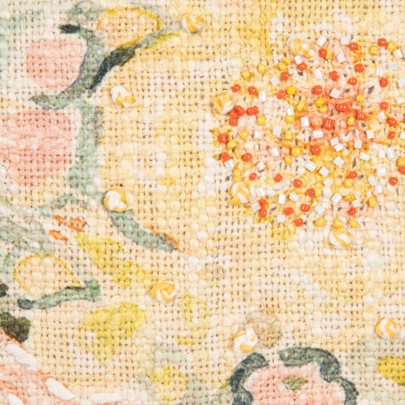 Cotton Slub Pillow with Flowers | Embroidery & Eyelash Fringe