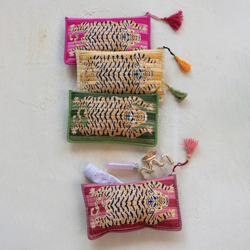 Cotton Voile Printed Zip Pouch with Interior Coating | Tiger
