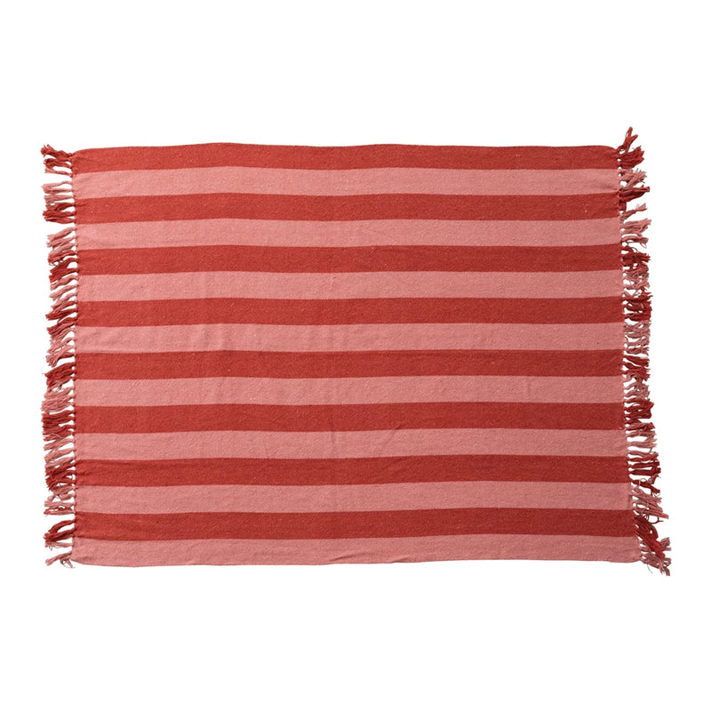 Woven Recycled Cotton Blend Throw | Stripes & Fringes