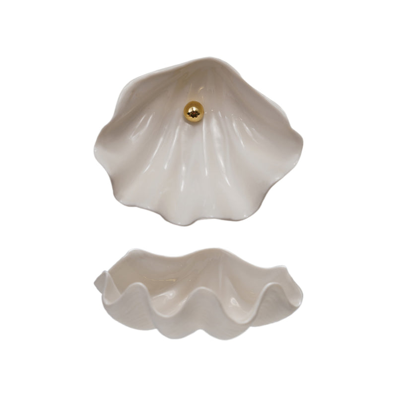 Clam Shell Shaped Dish with Gold Faux Pearl