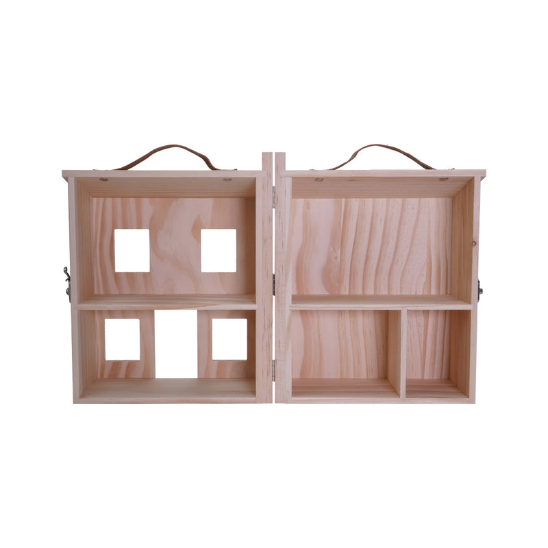 Wood Folding Doll House with Faux Leather Handle & Metal Latch