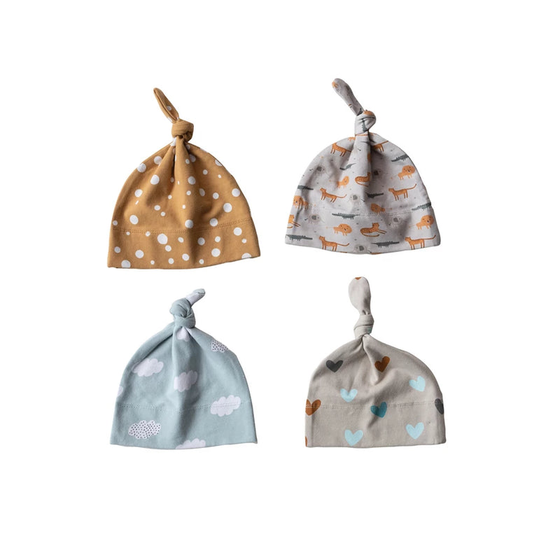 Cotton Blend Knotted Baby Hat with Pattern | 6-9 Months