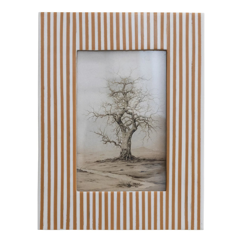 Resin Striped Photo Frame | White & Caramel Color
