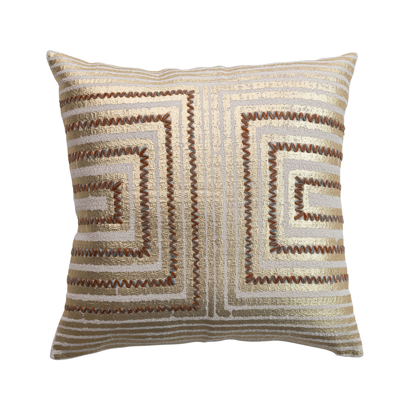 Cotton Printed Pillow w/ Embroidered Gold Foil Pattern