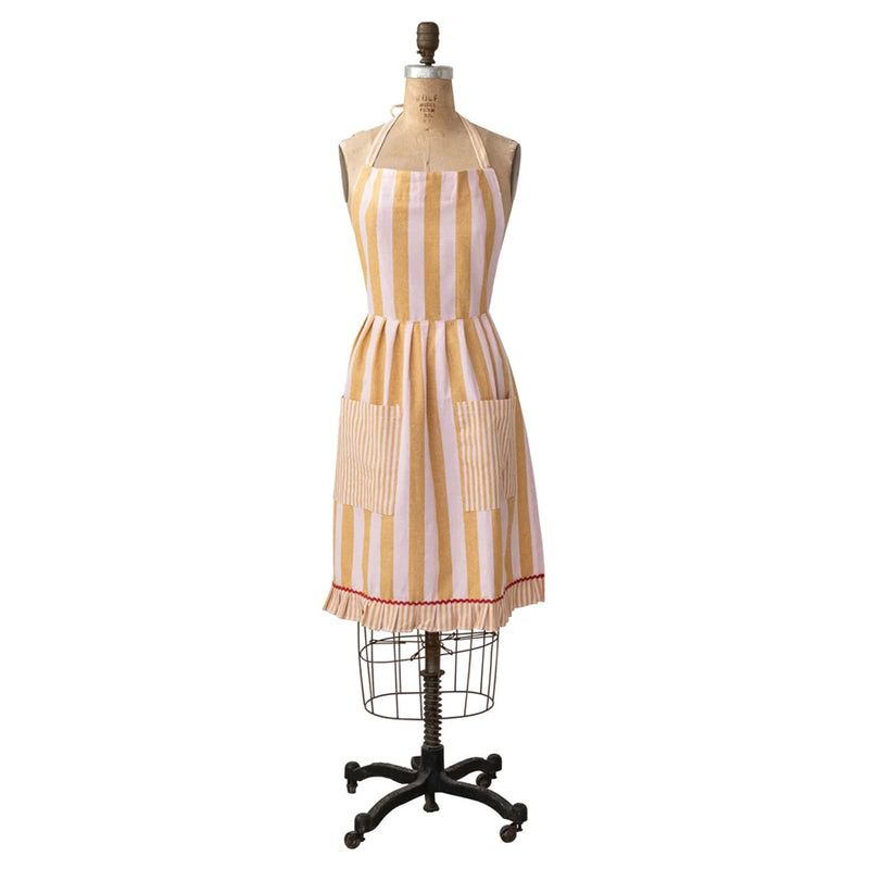 Woven Cotton Striped Apron w/ Ruffle | Happy House