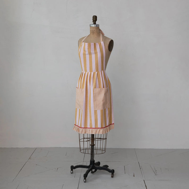 Woven Cotton Striped Apron w/ Ruffle | Happy House