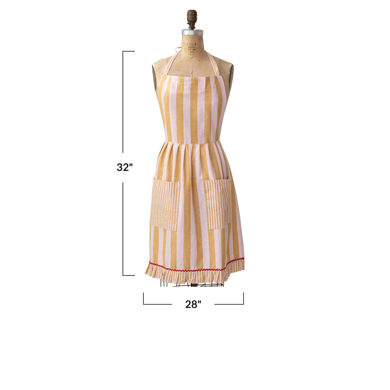 Woven Cotton Striped Apron w/ Ruffle | Happy House