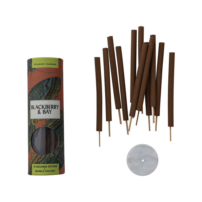 Blackberry & Bay Scented Thick Incense Sticks with Marble Incense Holder