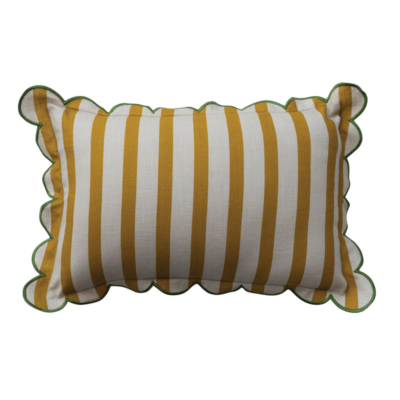 Striped Lumbar Pillow with Scalloped Flange