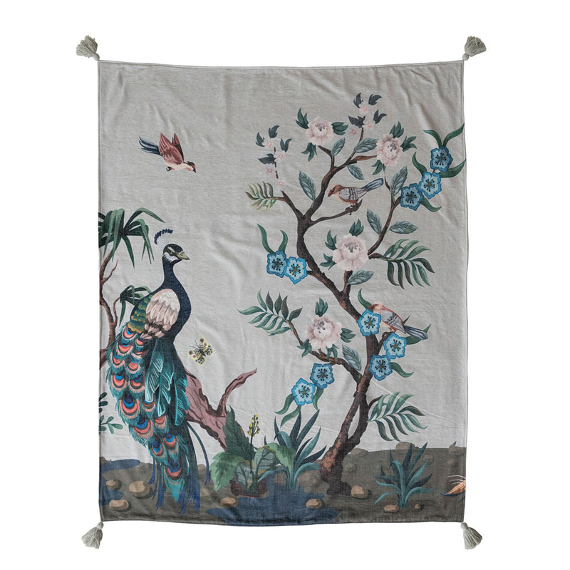 Chenille Throw with Peacock