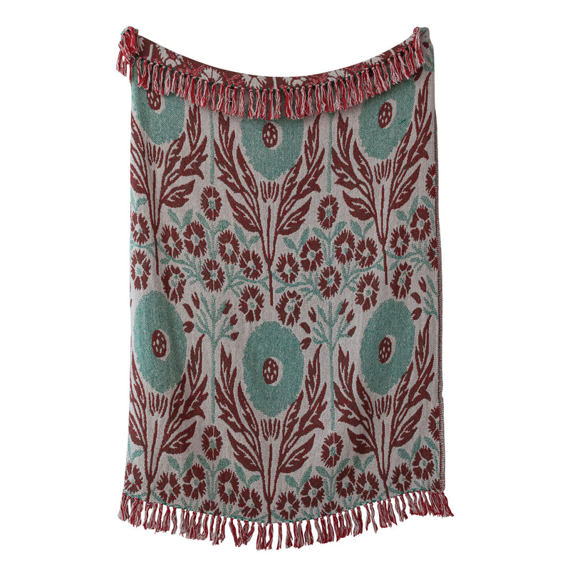 Jacquard Throw Flower Pattern | Green & Berry