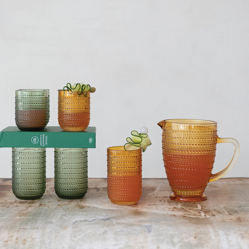 Glass Footed Pitcher with Raised Dots