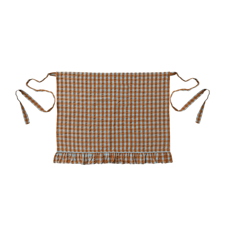 Half Apron | Check Pattern & Pocket | Brown & Blue
