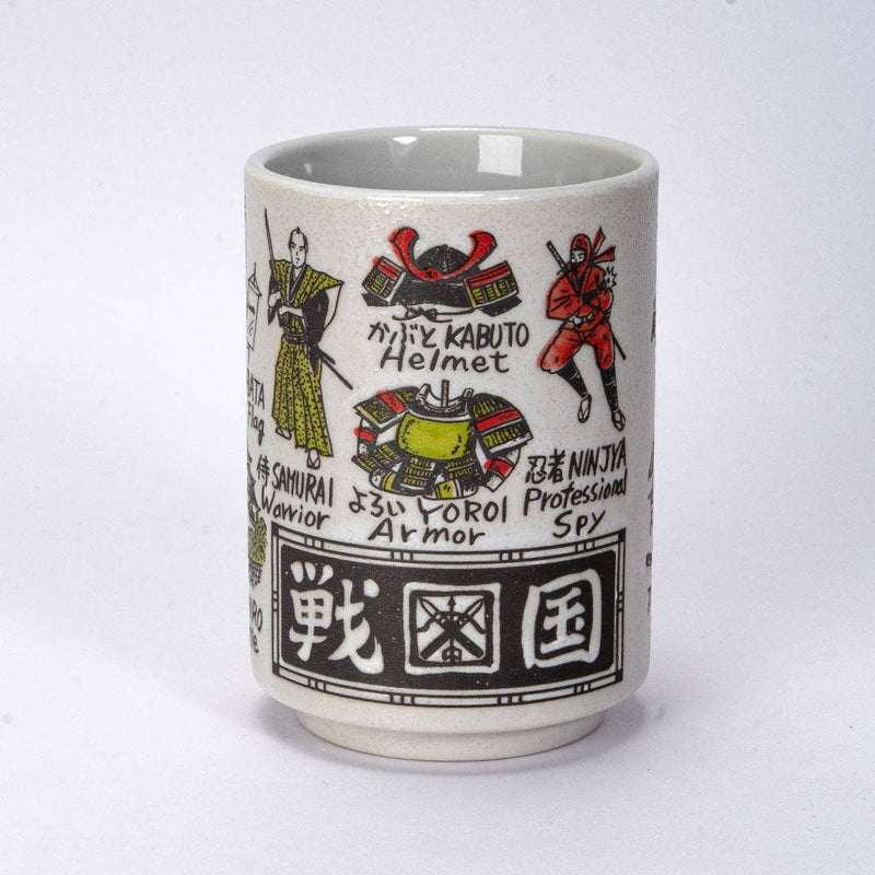 Japanese Warriors Design Yunomi Style Tea Cup Reactive Glaze 10 fl oz JP