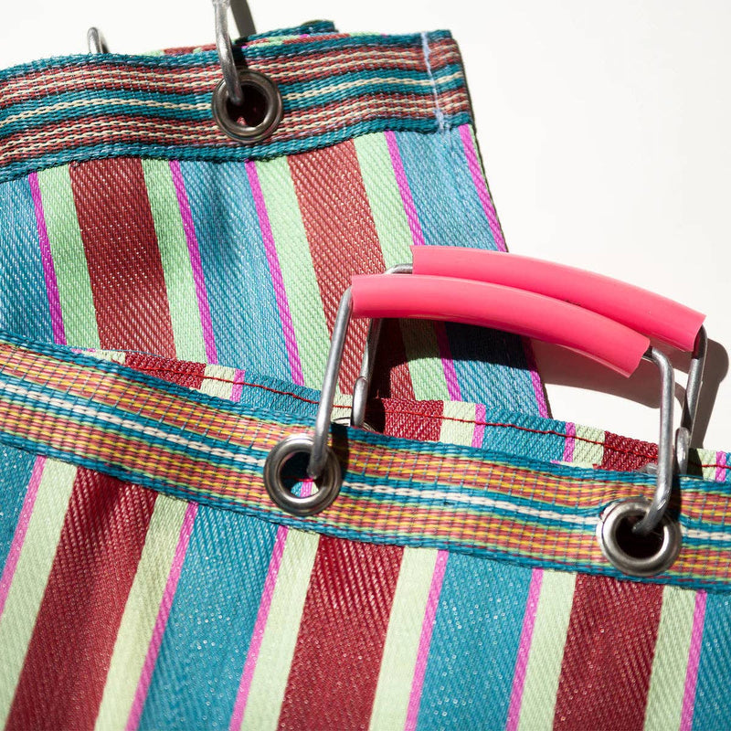Recycled Plastic Stripe Bag - Wide: Green x Red