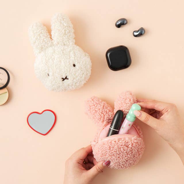 Miffy Fluffy 3D Face Multi Pouch Purse: Pink
